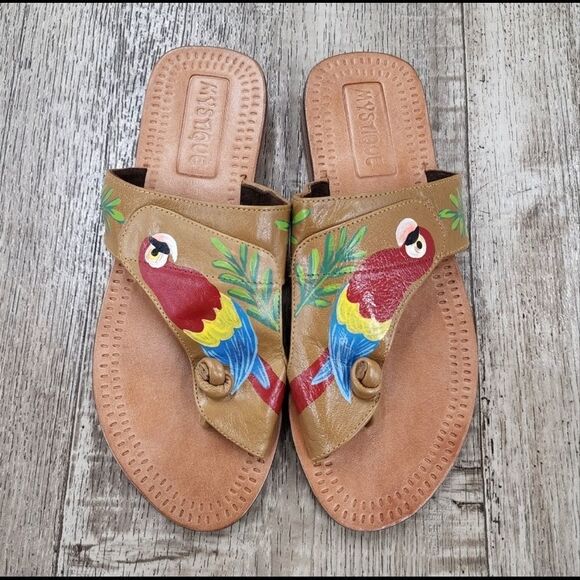 Mystique Boutique Shoes - Hand Painted Parrot 🦜 Flip Flops!